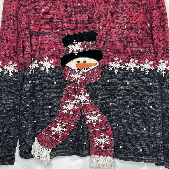 Vintage Mandal Bay Christmas Sweater Red Snowman Festive Size Medium Knit Top - Picture 3 of 6